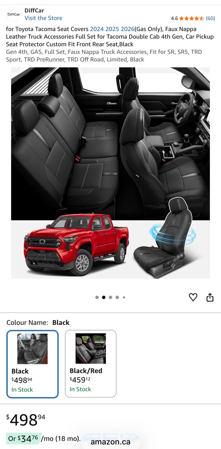 Leather Seat Covers for Toyota Tacoma 2024-2026 Double Cab
