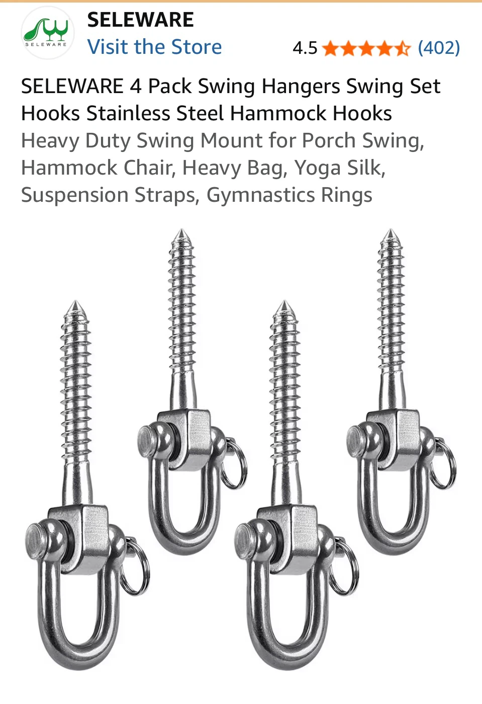 Seleware 4 Pack Stainless Steel Swing Hangers