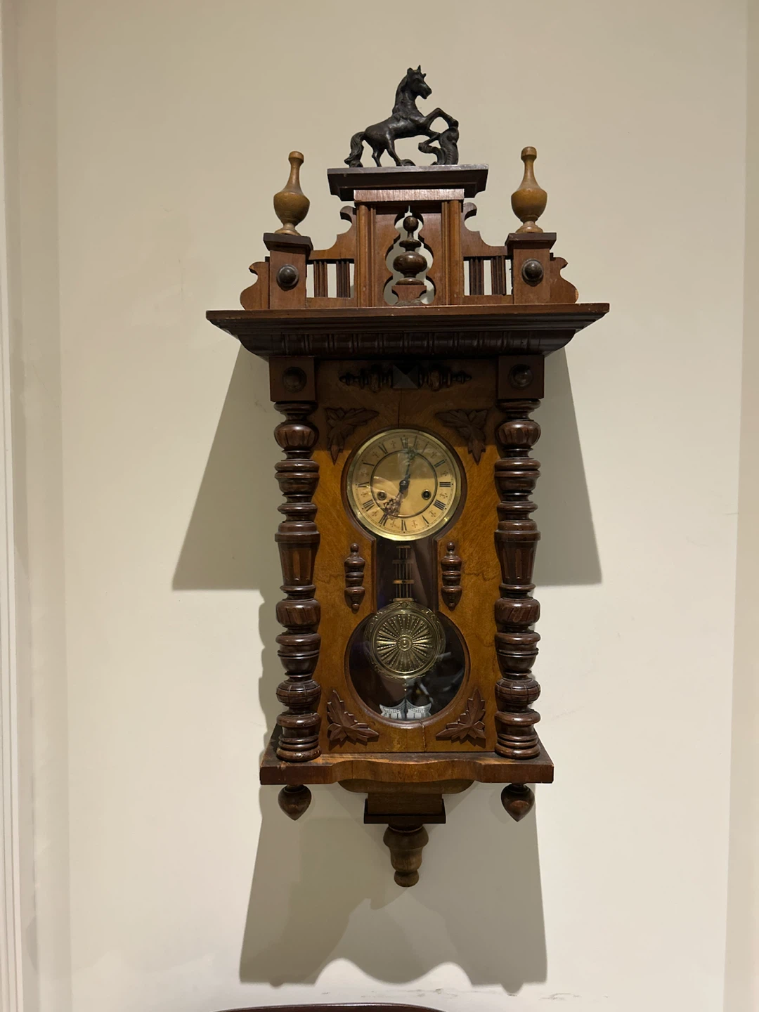 Antique Vienna Regulator Wall Clock with Horse Finial