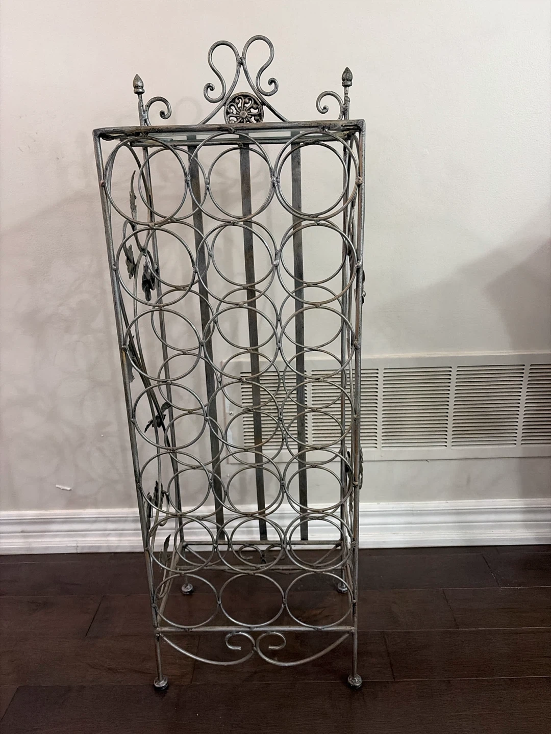 Vintage iron Wine Rack with Glass Top