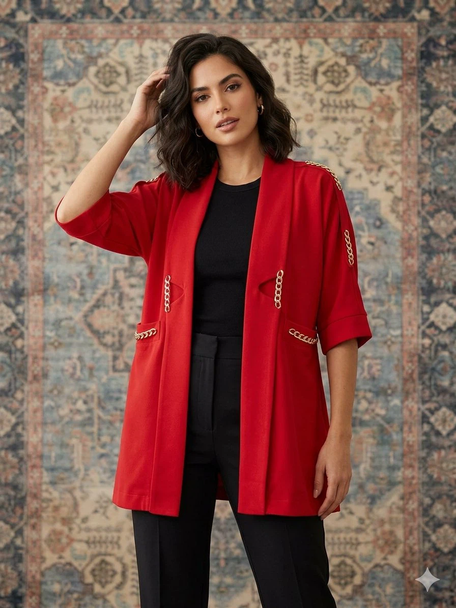 Red Chain Detail Kimono Jacket - photo 3