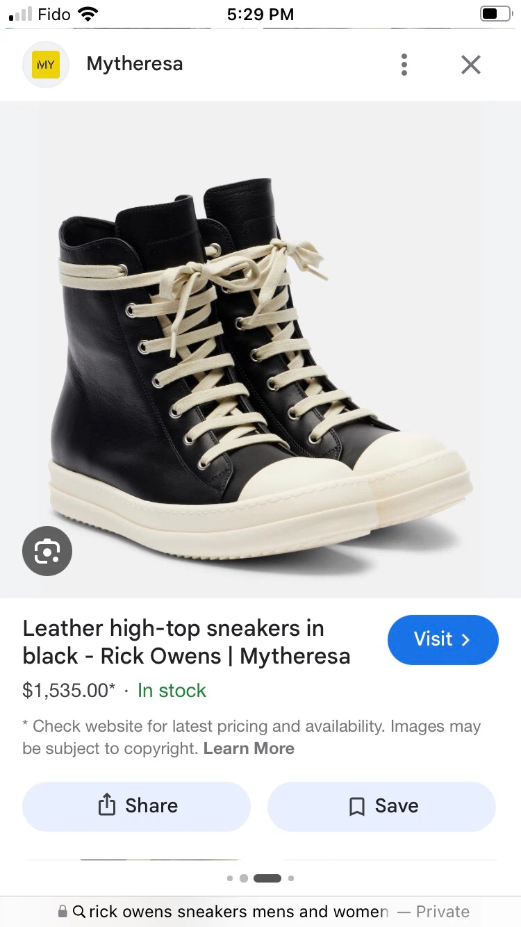 Rick Owens Black Leather High-Top Sneakers
