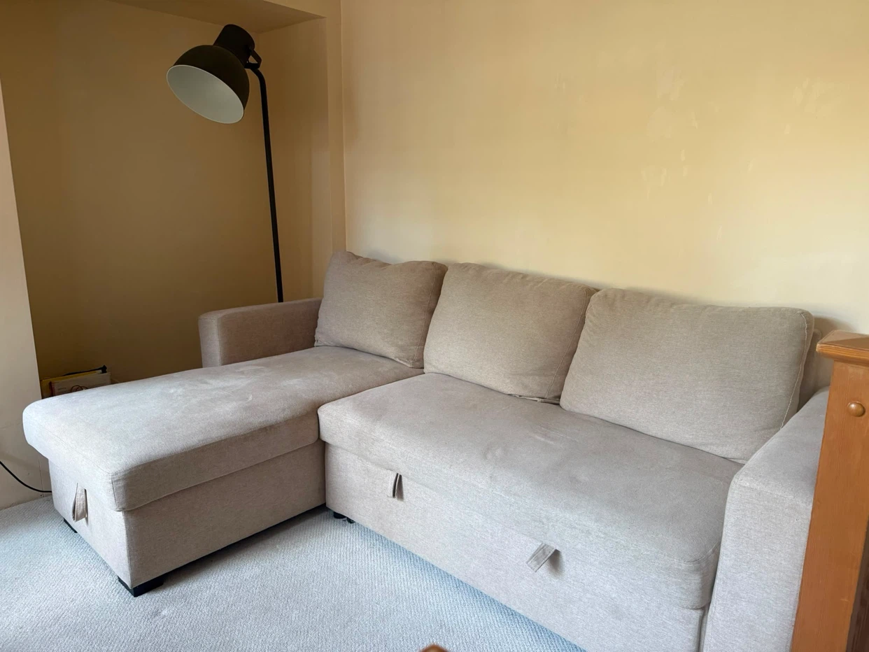 Beige L-Shape Sectional Sofabed with Storage Chaise