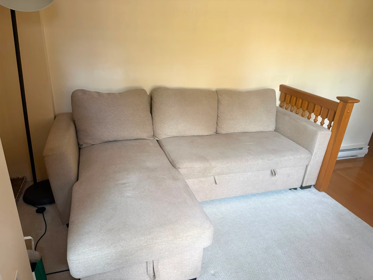 Beige L-Shape Sectional Sofabed with Storage Chaise - photo 2