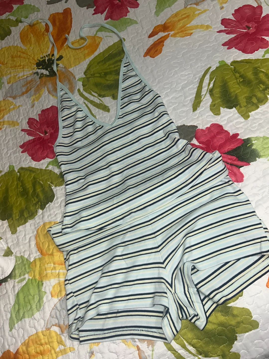 Blue Striped Halter Romper