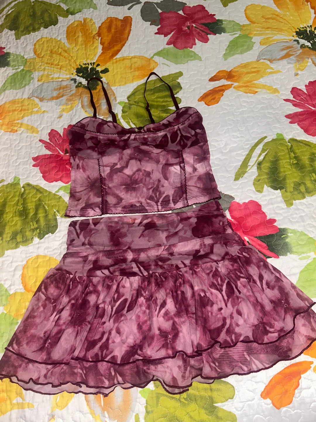 Floral Mesh Cami and Skirt Set