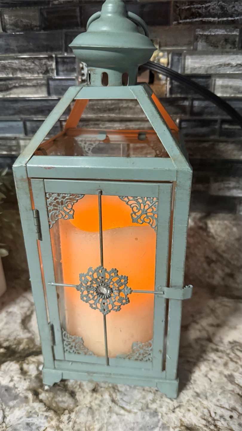 Decorative Teal Lantern with LED Candle