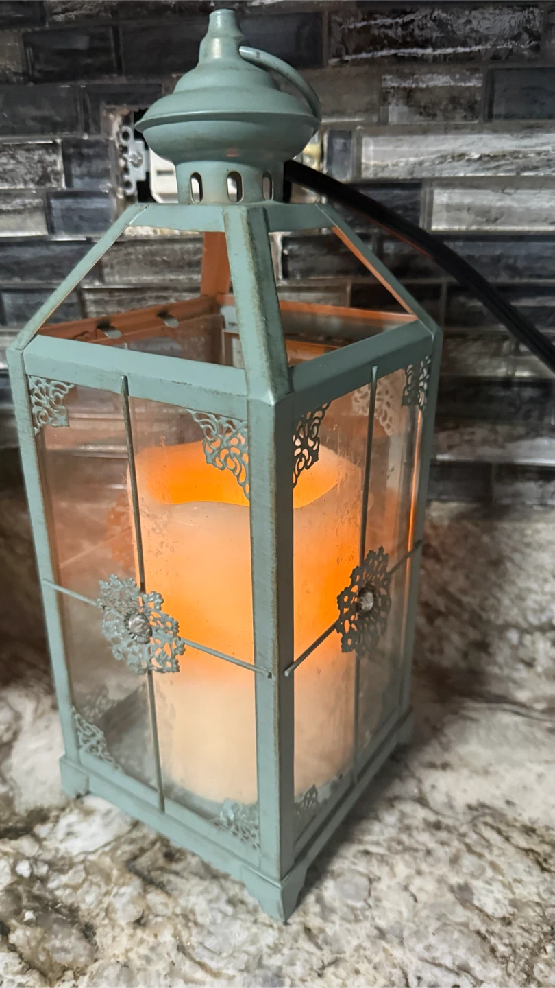 Decorative Teal Lantern with LED Candle - photo 2