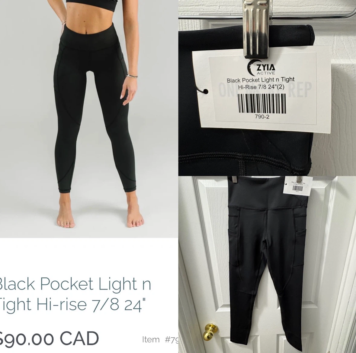 ZYIA Active Black Pocket Light n Tight Hi-Rise 7/8 24" Leggings