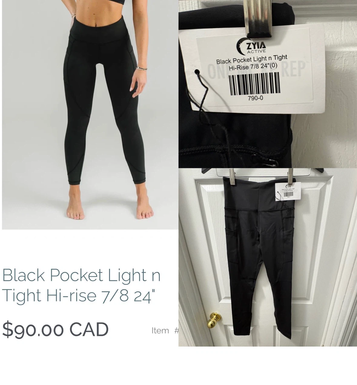 ZYIA Black Pocket Light n Tight Hi-Rise 7/8 24"