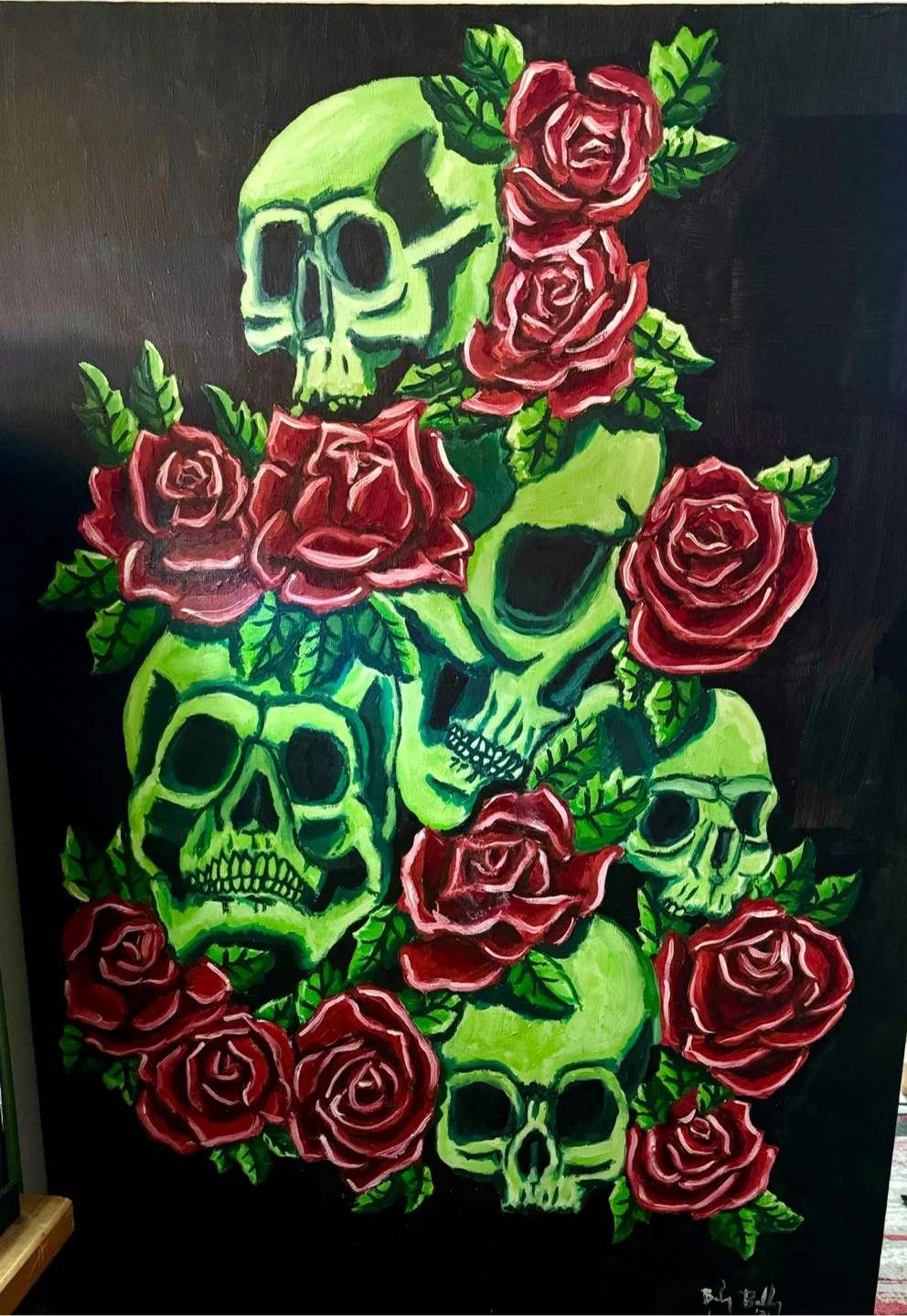 Original Skull and Roses Oil Painting 3’x4’
