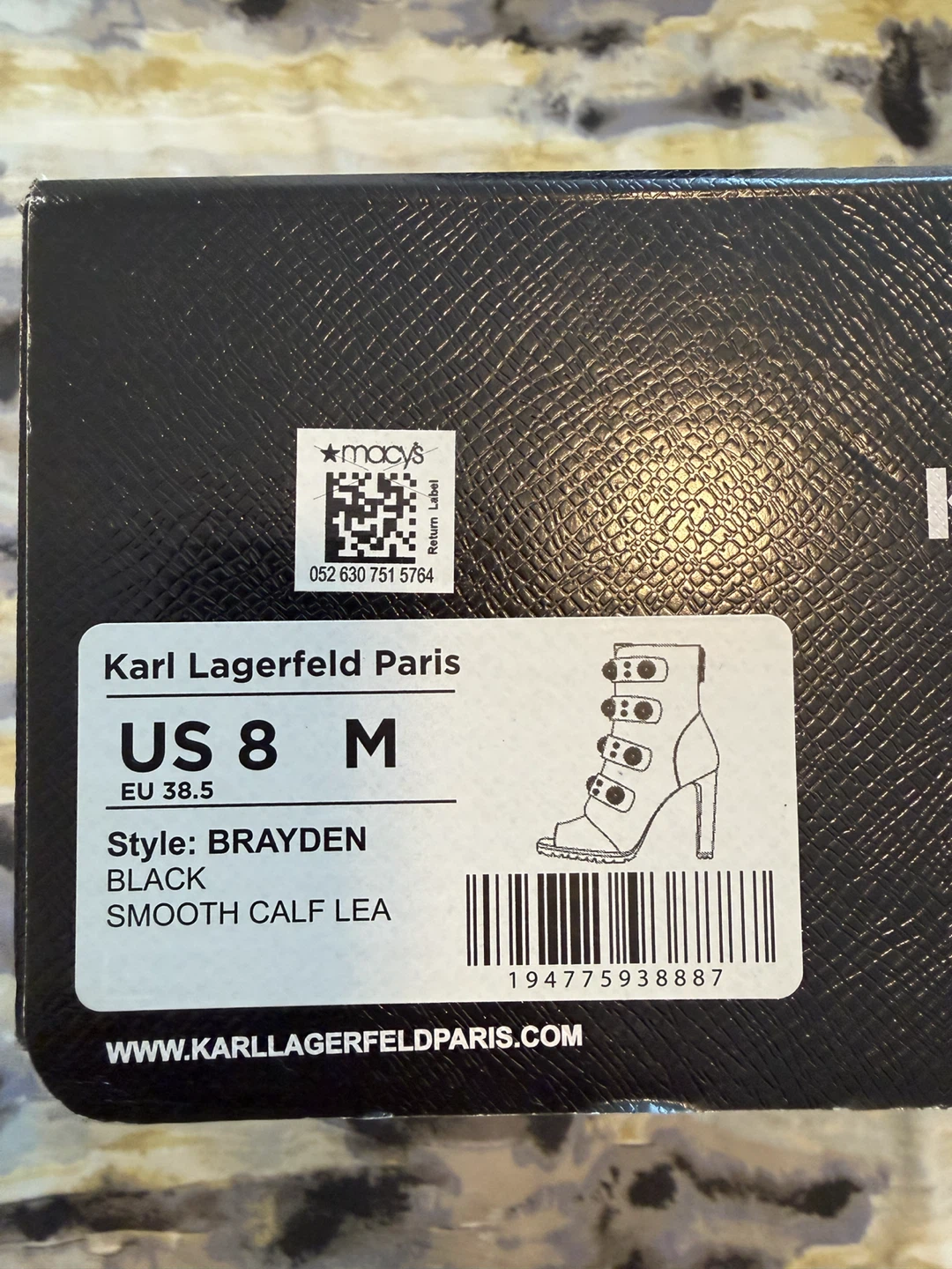Karl Lagerfeld Paris Black Leather Peep-Toe Boots