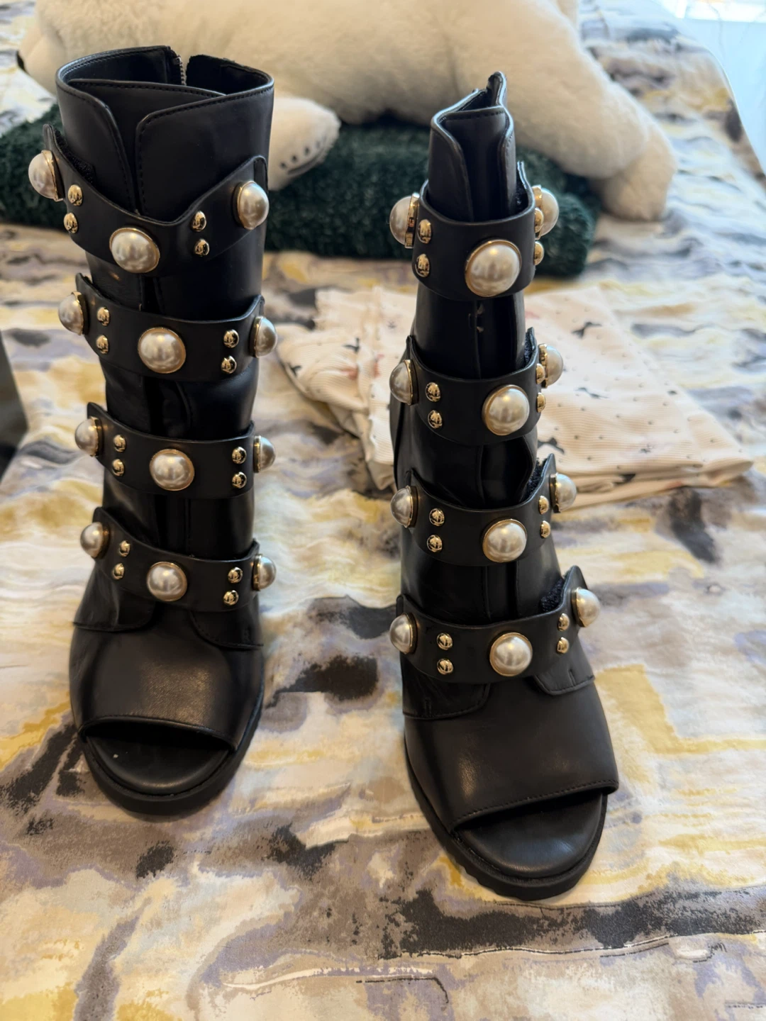 Karl Lagerfeld Paris Black Leather Peep-Toe Boots - photo 2