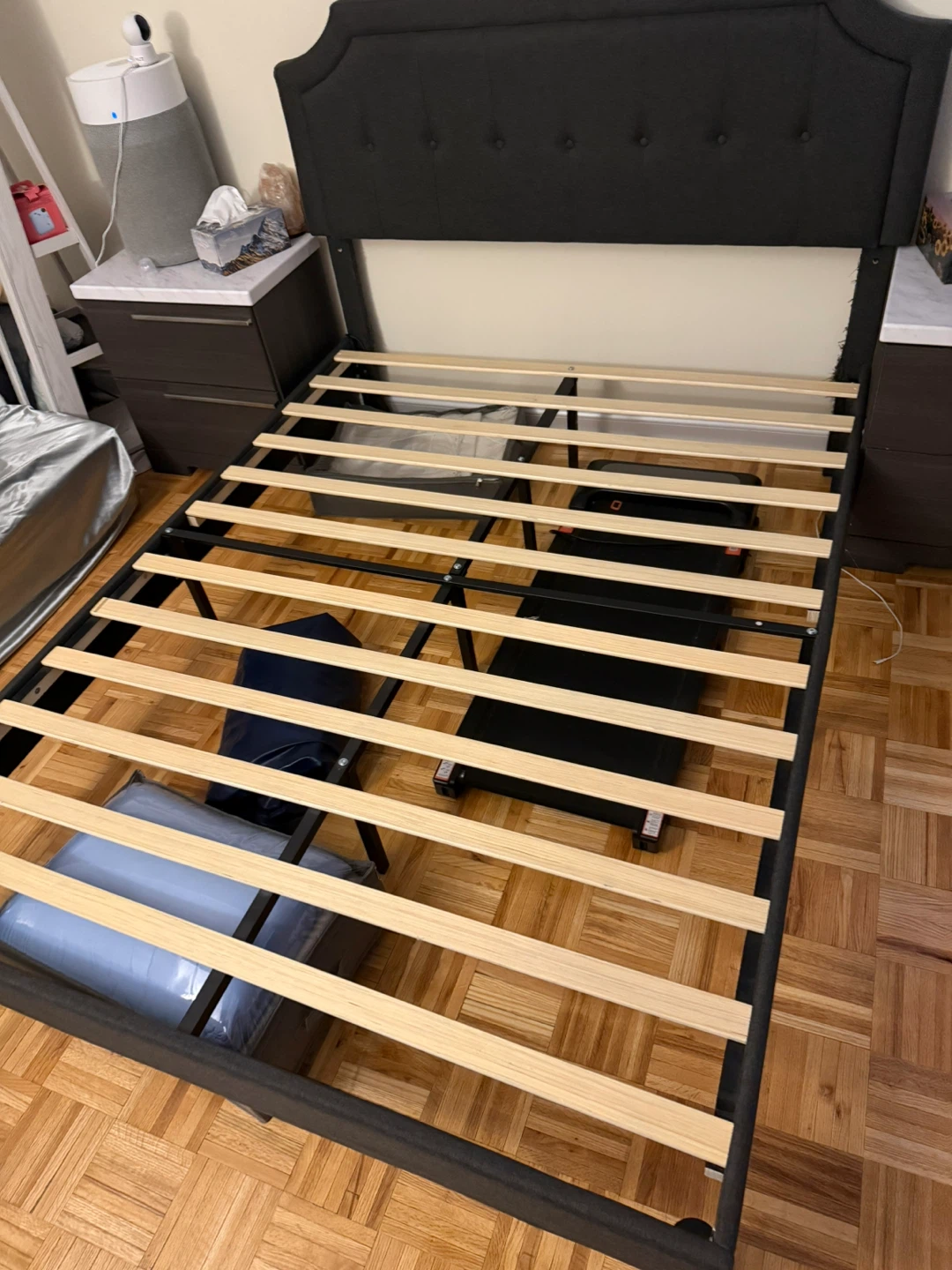 Dark Grey Queen Bed Frame with Headboard
