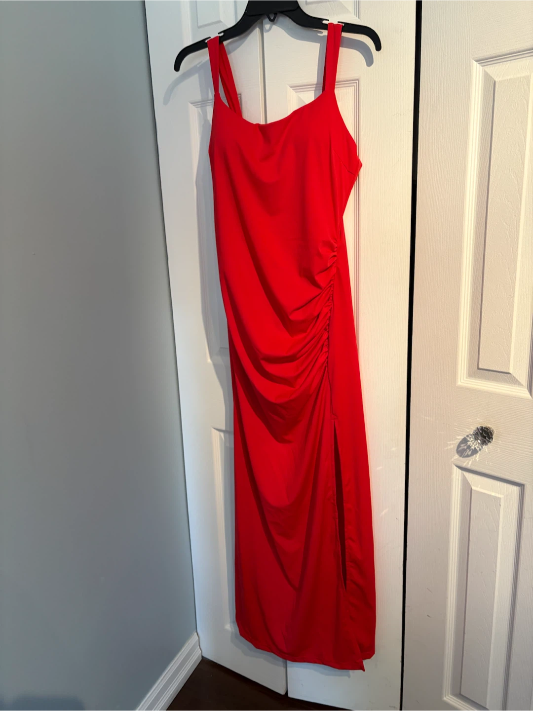Red Ruched Maxi Dress