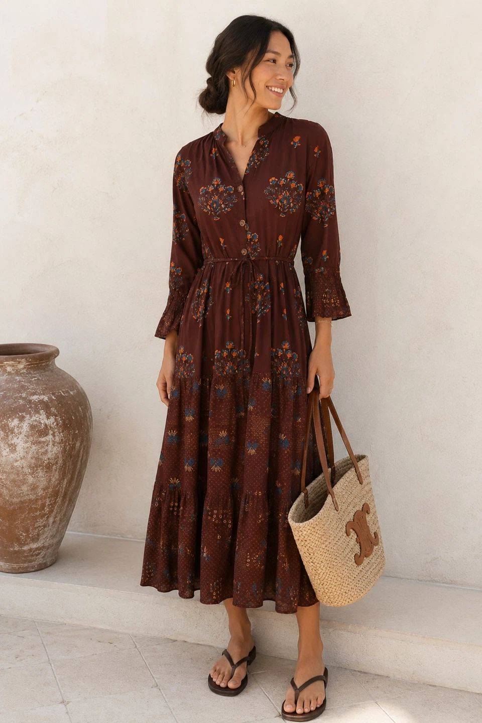 Bohemian Cotton Floral Print Maxi Dress