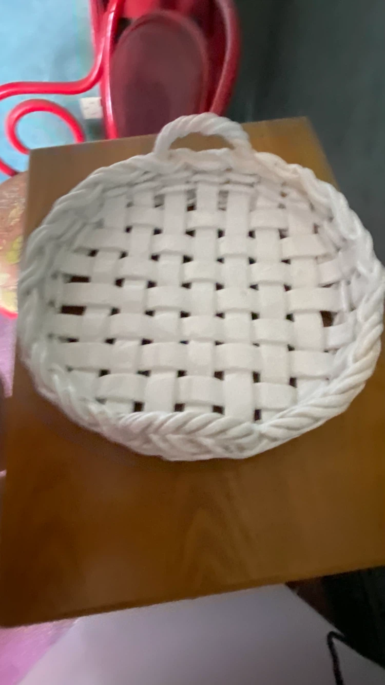 White Woven Round Serving Dish with Handles