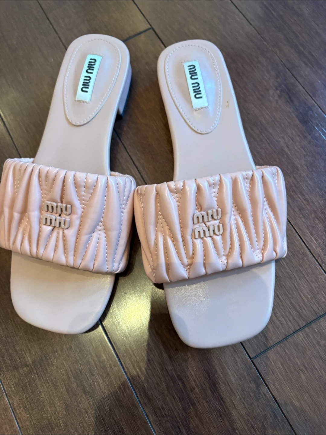 Miu Miu Pink Ruched Slides