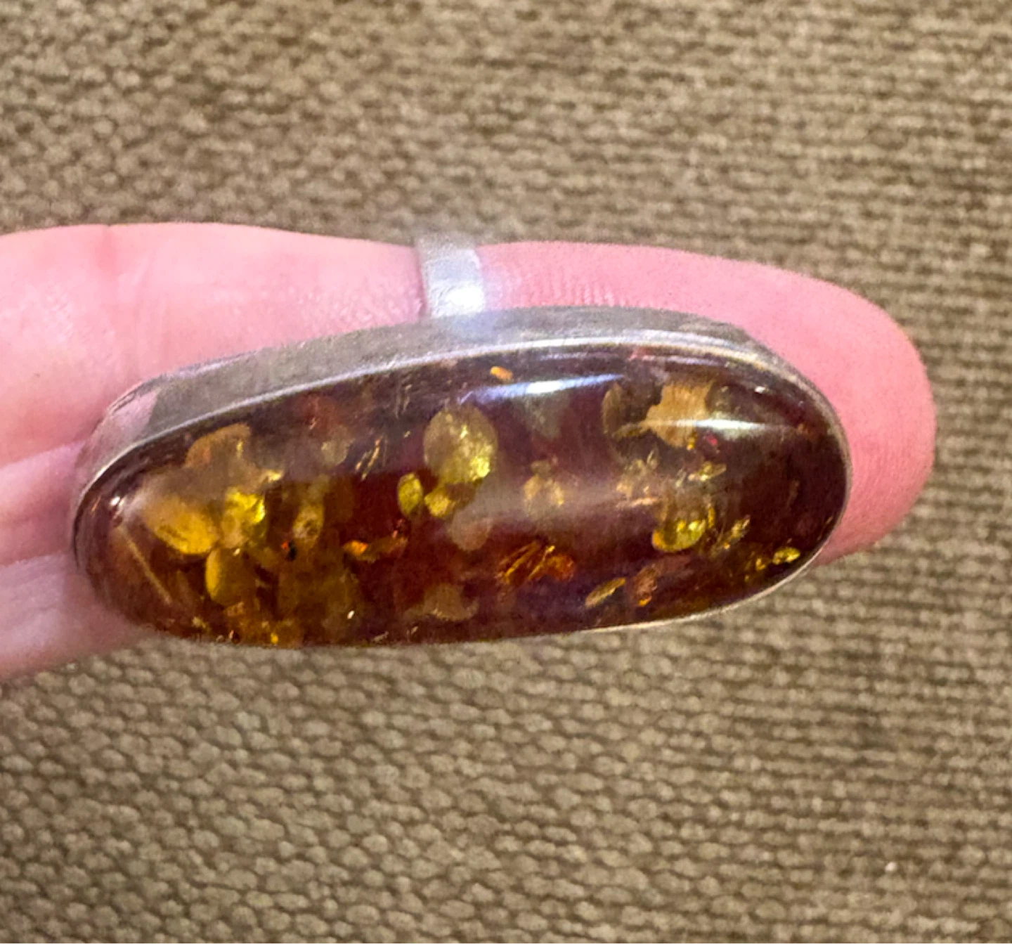 Amber Ring with Inclusions silver setting