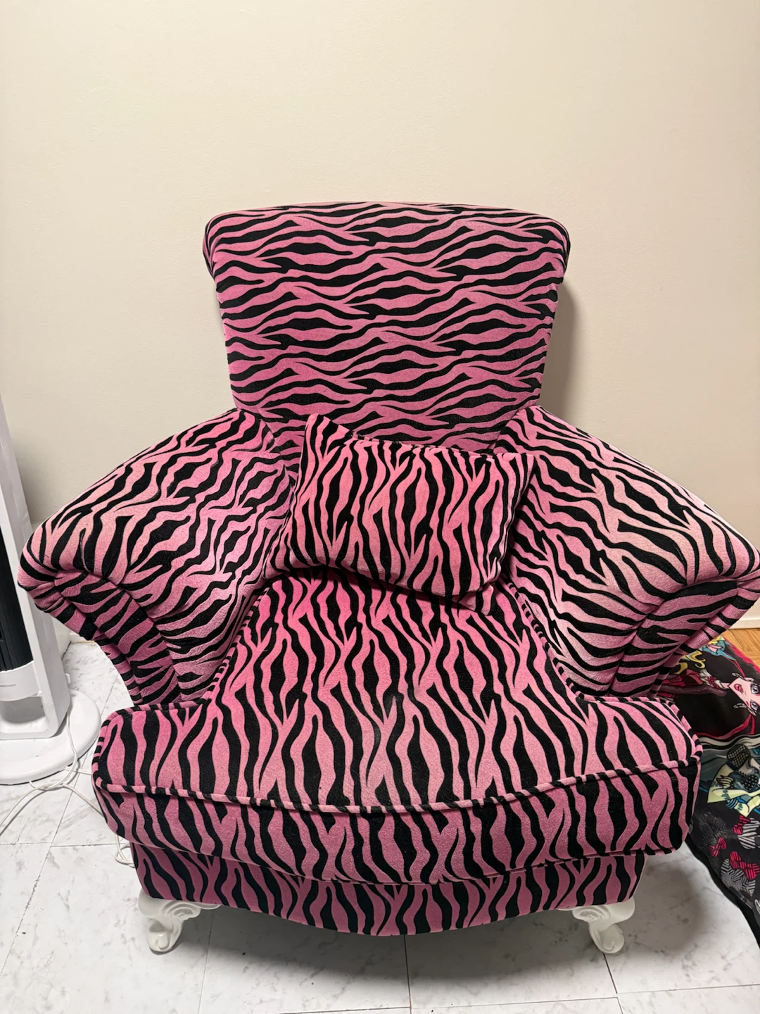 Vintage Pink Zebra Print Accent Chair with Pillow
