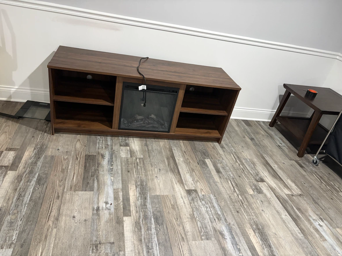 Brown TV Stand with Electric Fireplace