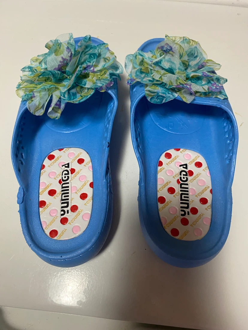 Blue Slides with Floral Detail