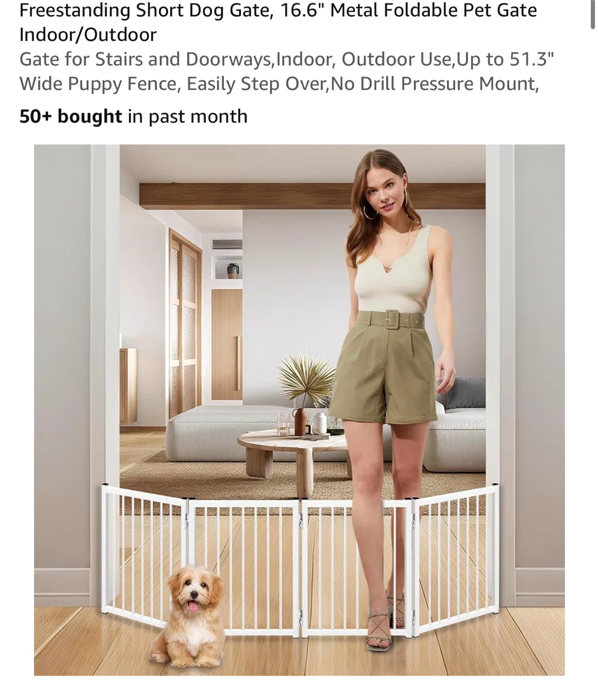 Freestanding Short Dog Gate - 16.6" Metal Foldable Pet Gate D45