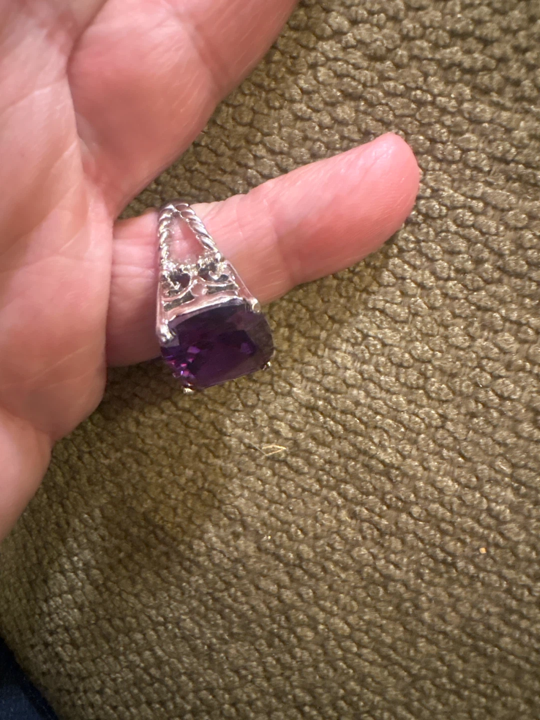 Silver-tone Ring with Large Purple Stone