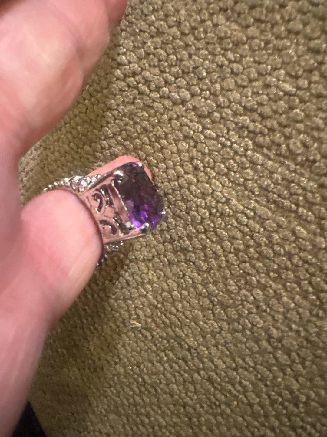 Silver-tone Ring with Large Purple Stone - photo 2