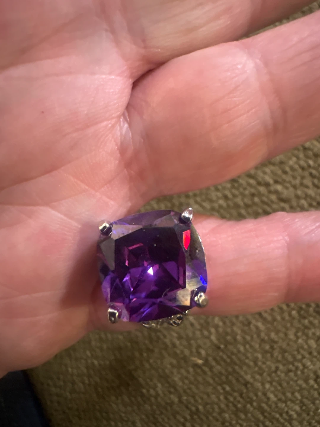 Silver-tone Ring with Large Purple Stone - photo 4