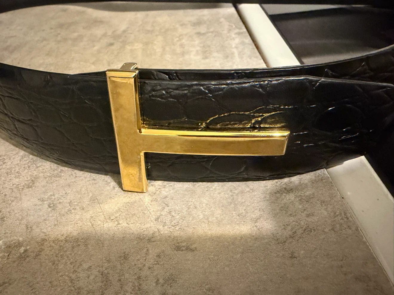 Tom Ford Black Croc Embossed Leather Belt