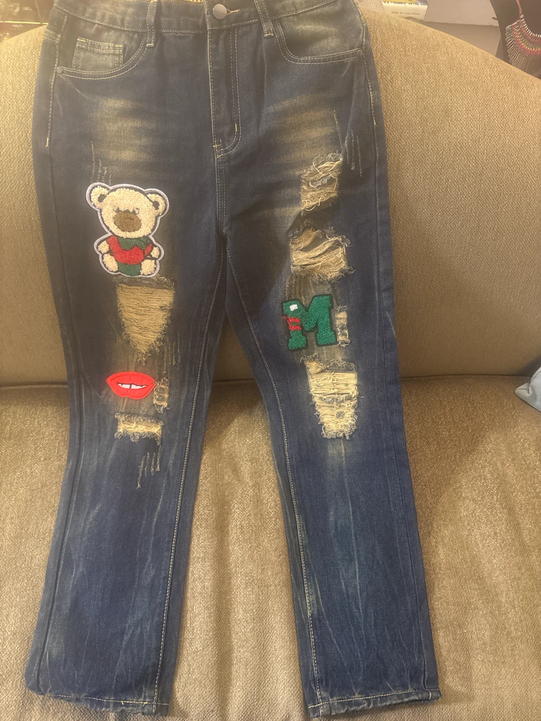 Distressed Jeans with Patches - Size 13Y