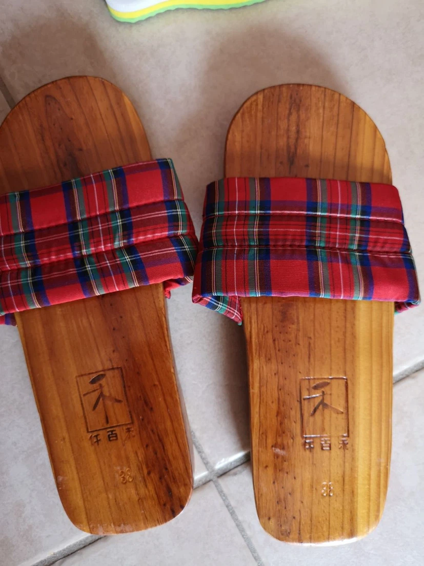 Wooden Clogs with Plaid Straps Size 38