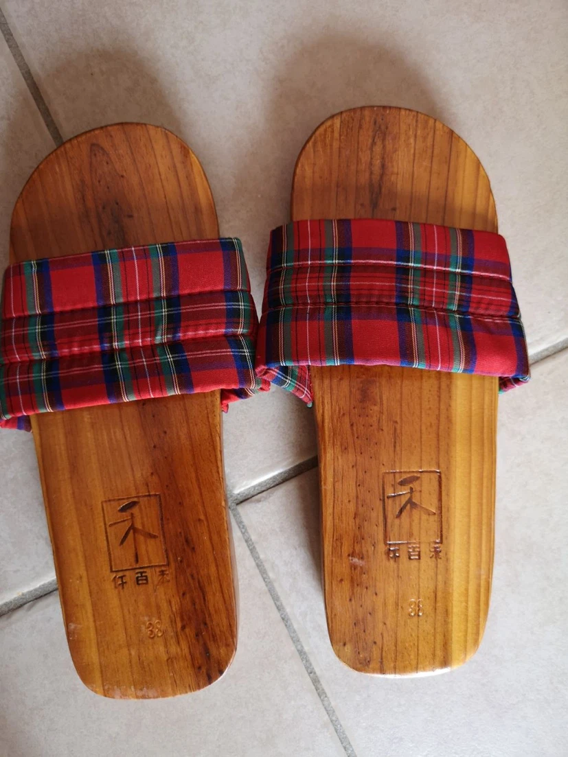 Wooden Clogs with Plaid Straps Size 38 - photo 2