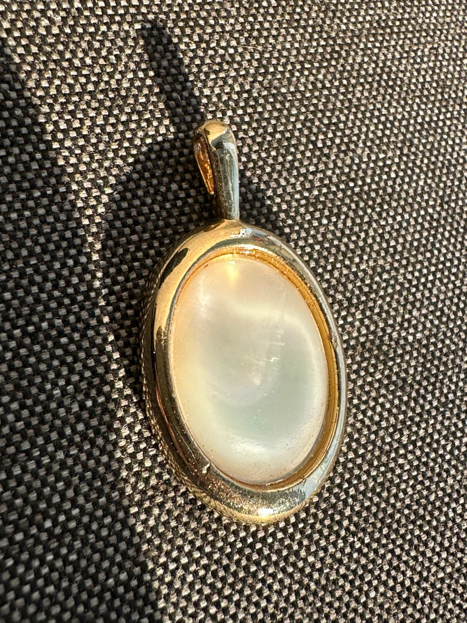 Gold Tone Oval Pendant with Mother of Pearl Inlay
