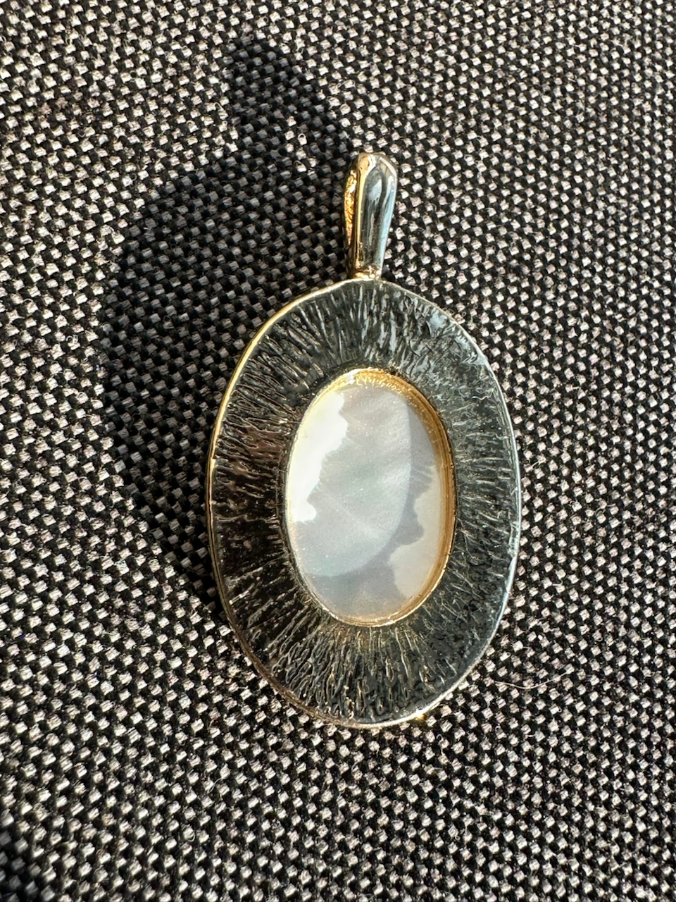 Gold Tone Oval Pendant with Mother of Pearl Inlay - photo 2
