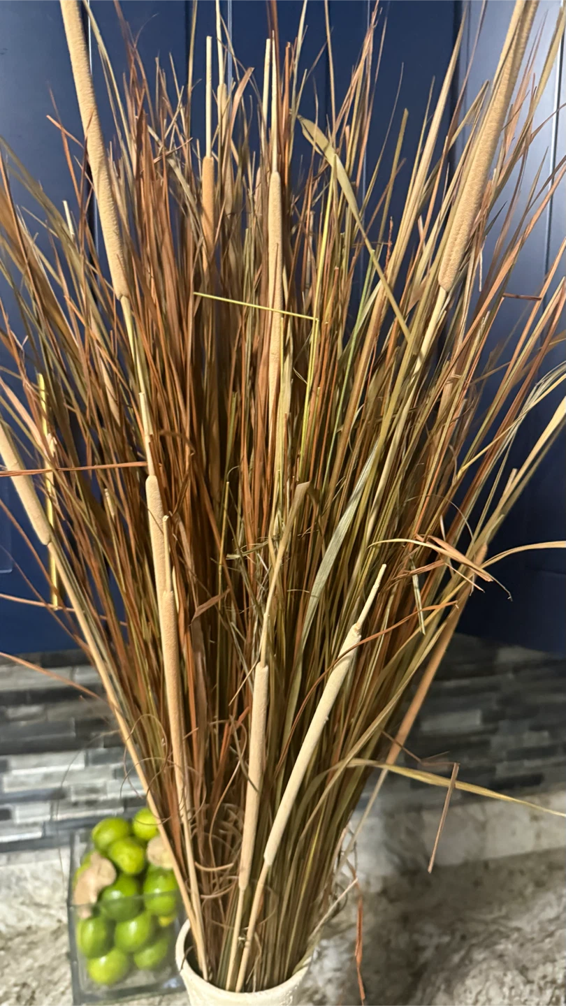Dried Cattail and Grass Arrangement in Textured Vase - photo 3