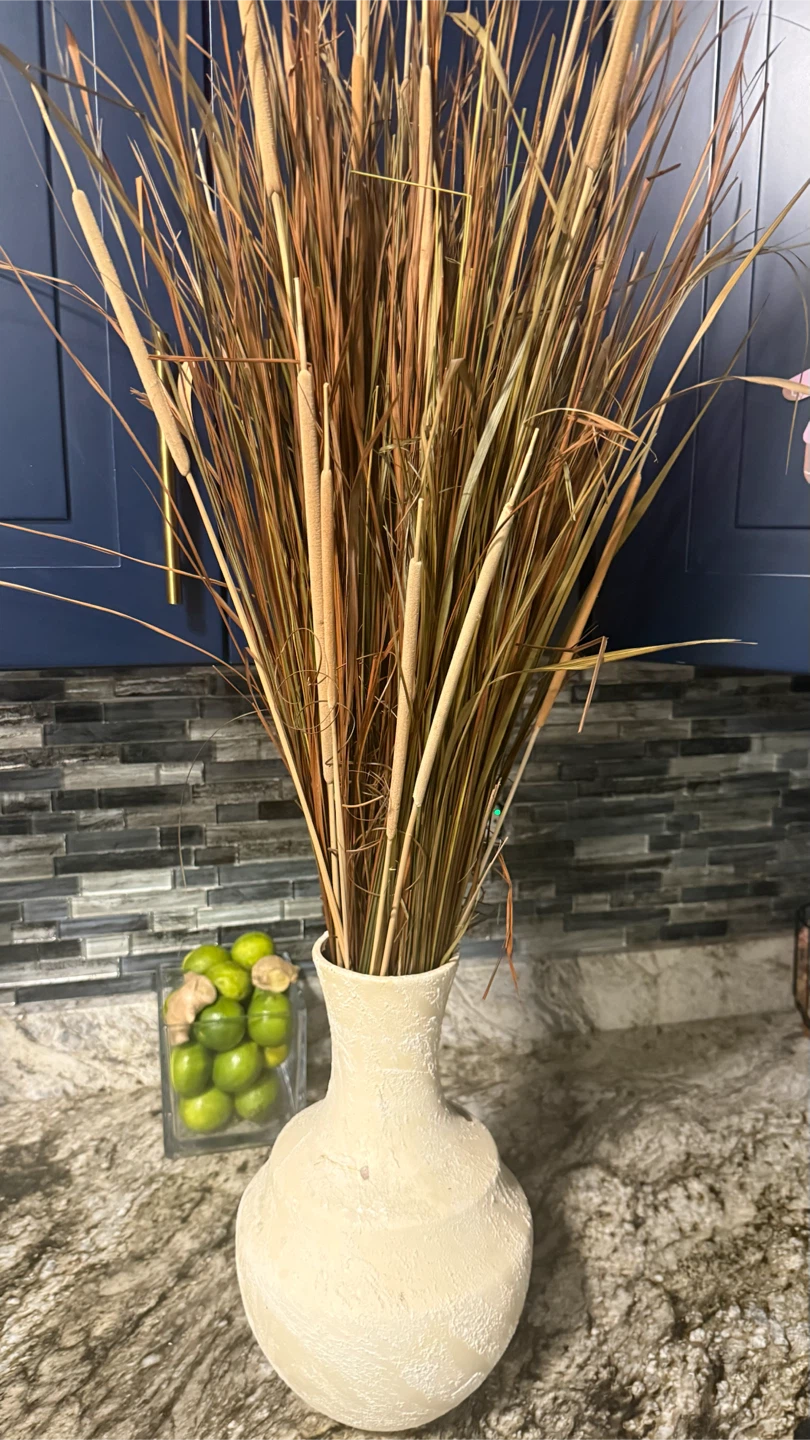Dried Cattail and Grass Arrangement in Textured Vase - photo 4