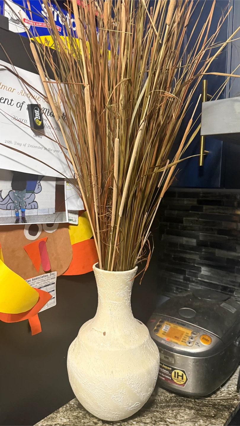 Dried Cattail and Grass Arrangement in Textured Vase - photo 5