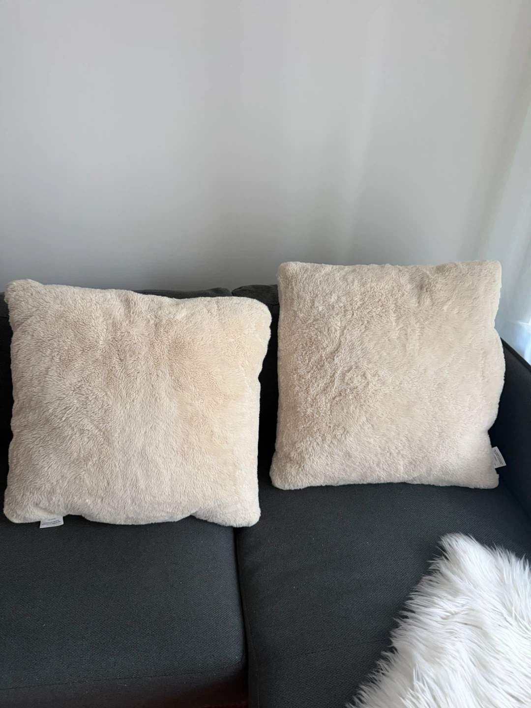 Set of 2 Cream Fuzzy Throw Pillows