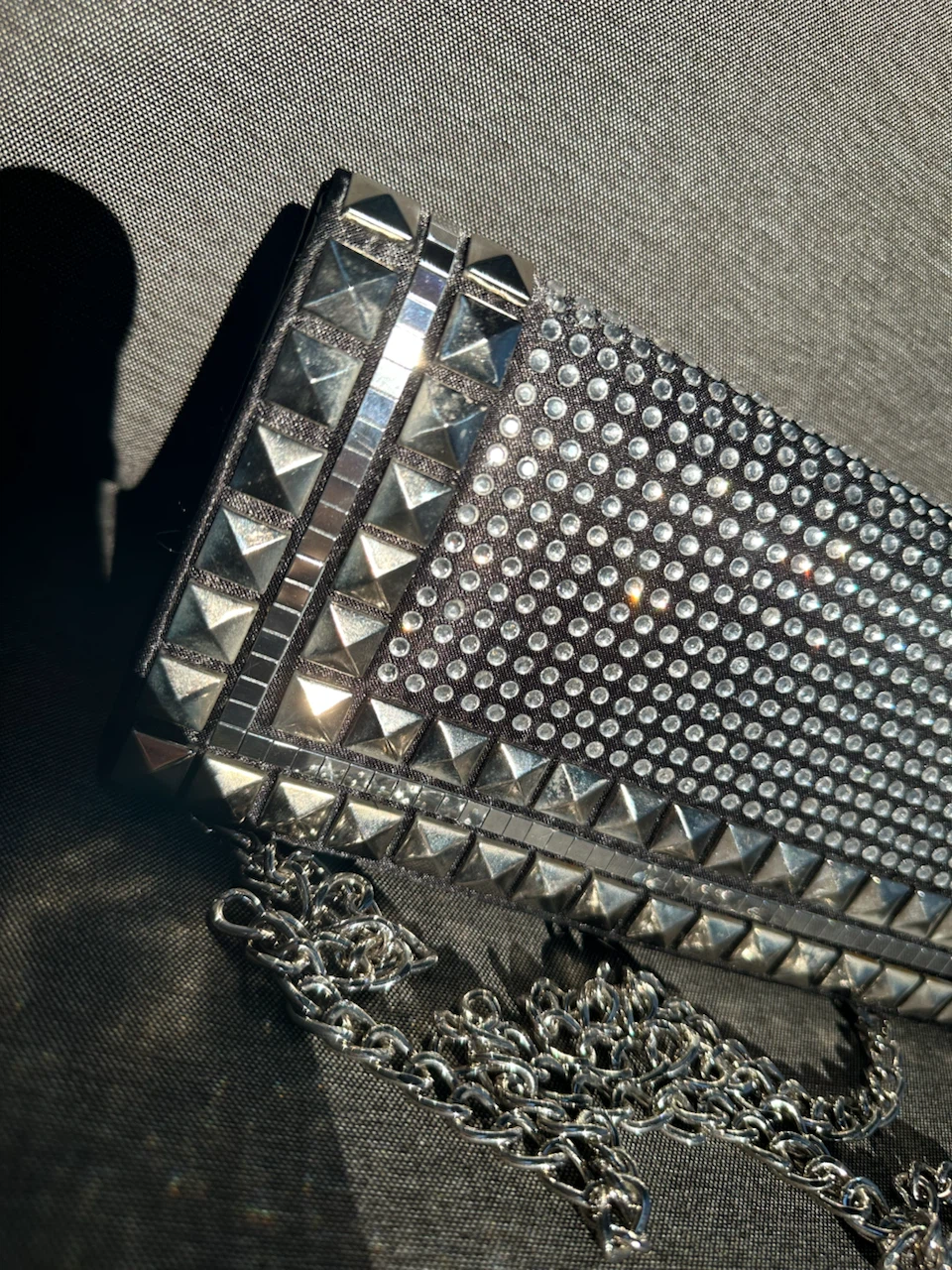 Black Studded Clutch Purse with Chain