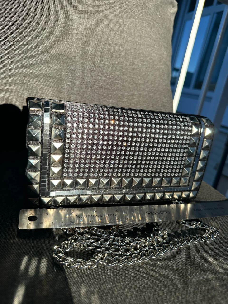 Black Studded Clutch Purse with Chain - photo 2