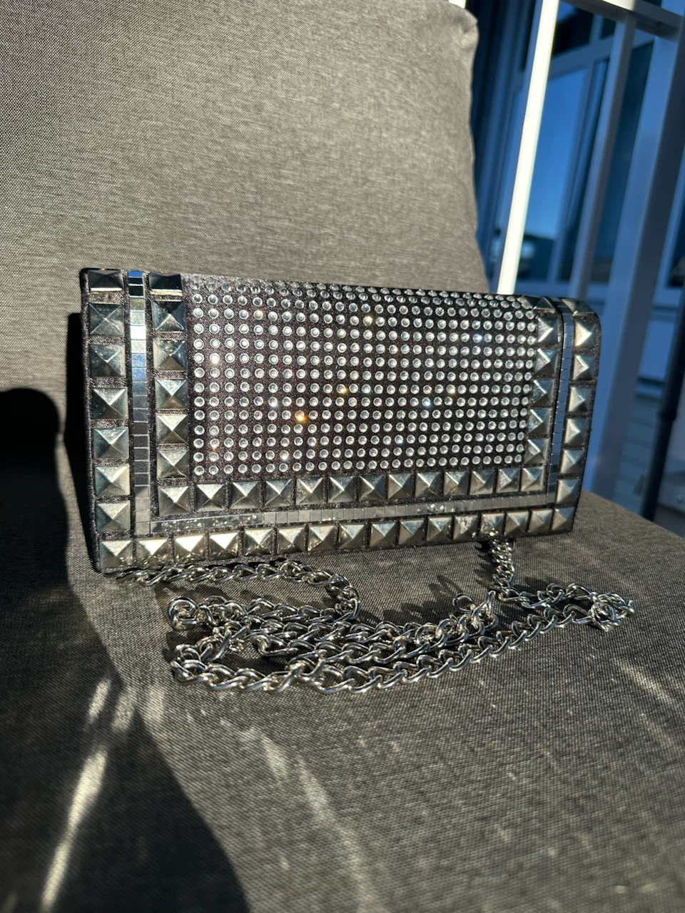 Black Studded Clutch Purse with Chain - photo 3