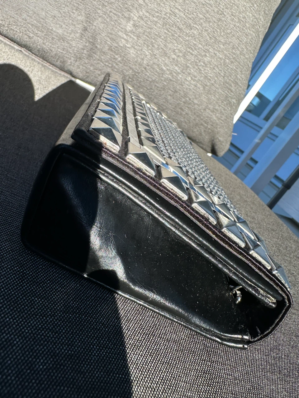 Black Studded Clutch Purse with Chain - photo 5