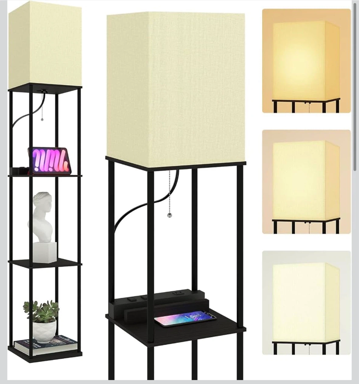 Standing Lamp with Shelves and USB Ports