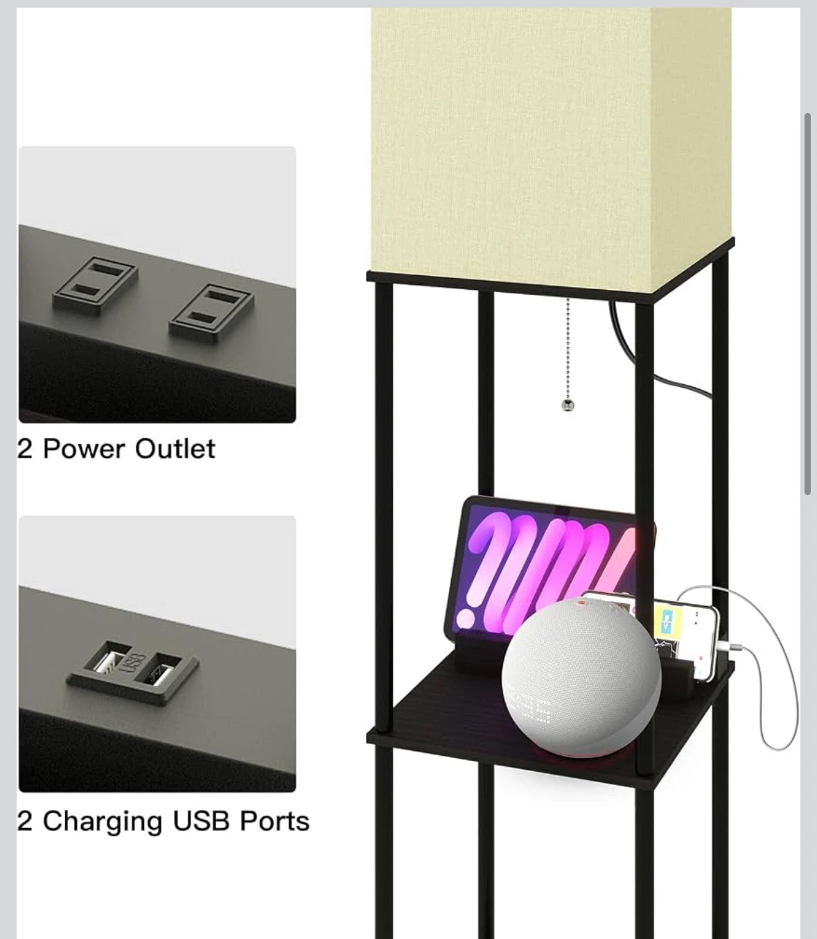 Standing Lamp with Shelves and USB Ports - photo 2