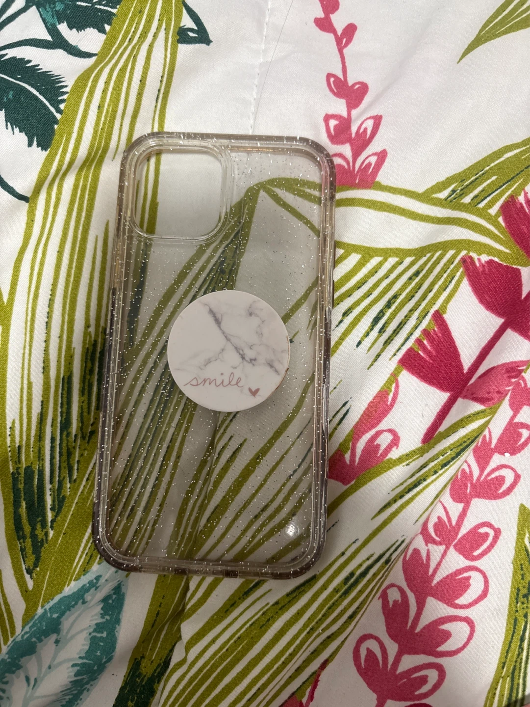 iPhone12  Clear Glitter Phone Case with Popsocket