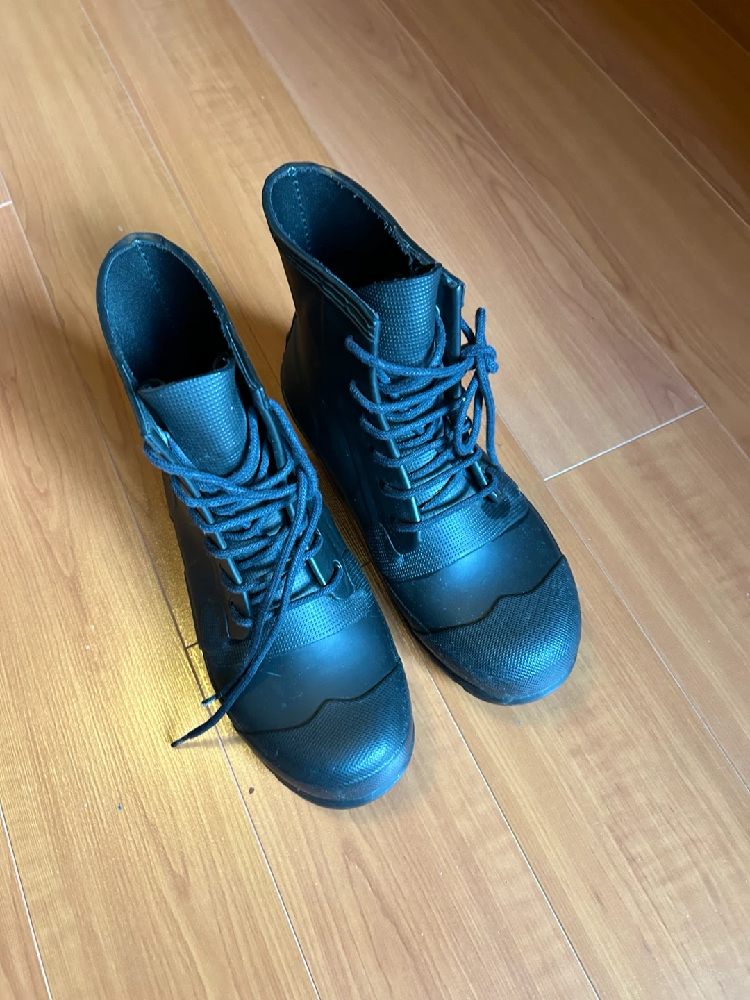 Hunter Black Lace-Up Rubber Boots