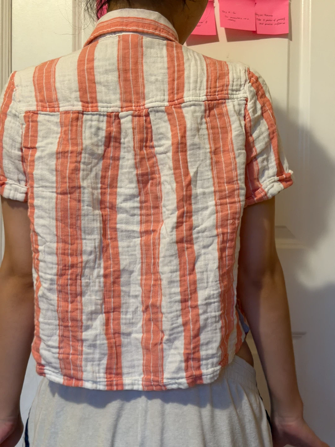 Orange and White Striped Button-Up Shirt