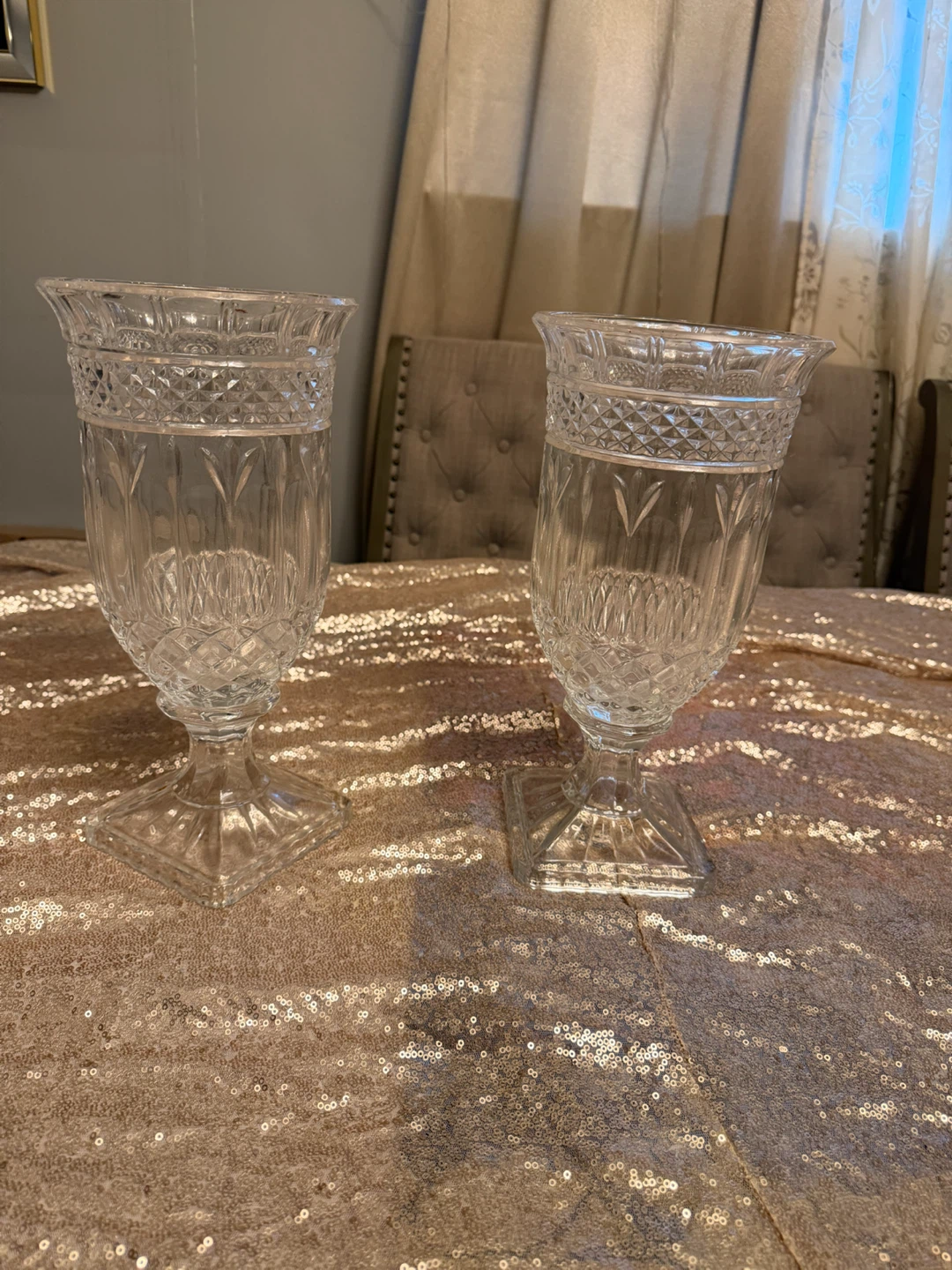 Set of 2 Clear Glass Pedestal Vases, one price $10, 2 prices &12 - photo 2